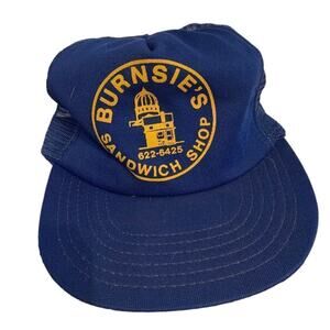 Vintage snapback hat cap Bernie’s sandwich shop in blue and yellow! Dad hat.